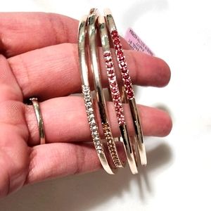 NWT INC International Concepts Goldtone/Pink Crystal Bangle Bracelets Set